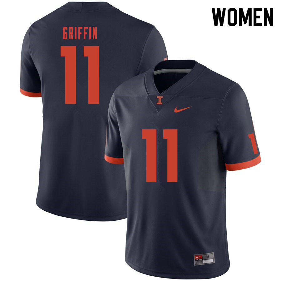 Women #11 Caleb Griffin Illinois Fighting Illini College Football Jerseys Sale-Navy